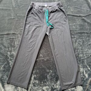 FIGS Technical Collection 4-Pocket Scrub Pants Womens M Graphite Teal Drawstring